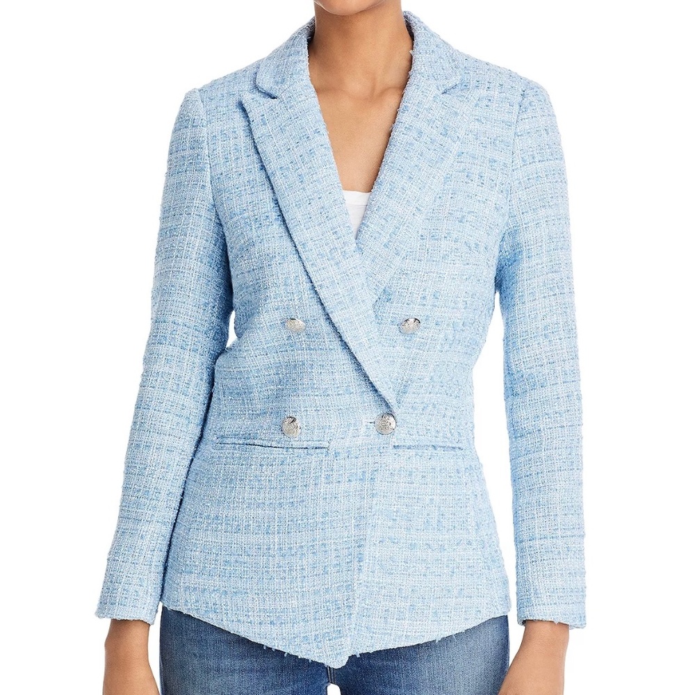NWT AQUA Double Breasted Tweed Blazer - Light Blue